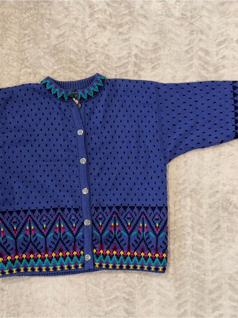 Dale of Norway Blue Geometric Knit Button Vintage Nordic Wool Cardigan Sweater L